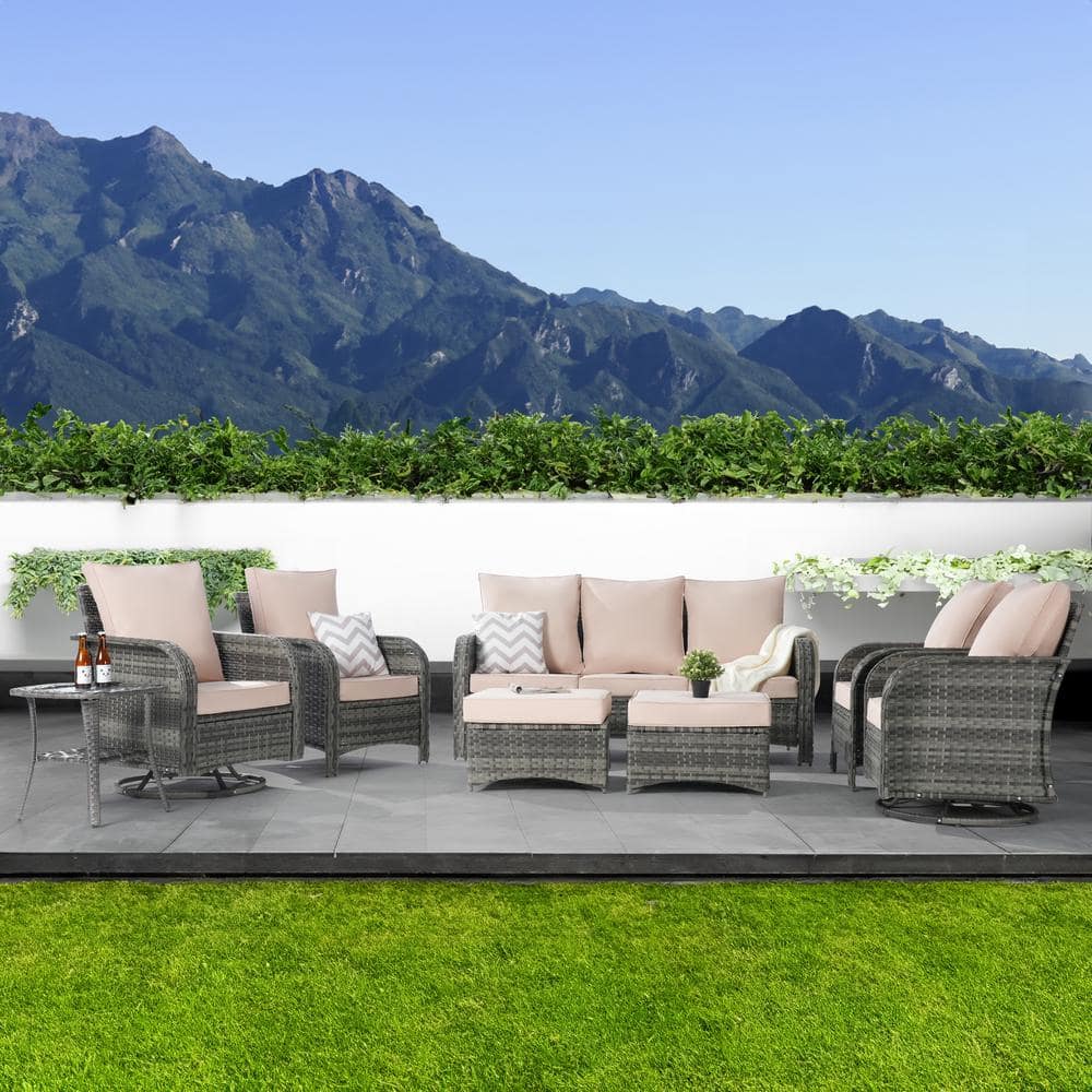 8-Piece Patio Furniture Outdoor Sofa Set with High Back Swivel Rocking Chai