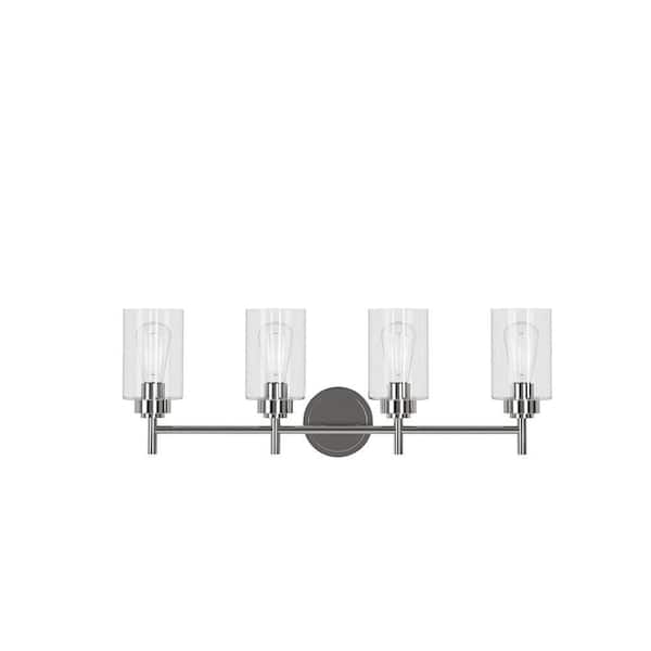 Wexton 28.25 in. Plug and Play 4-Light Brushed Nickel Vanity Light with SkyPlug