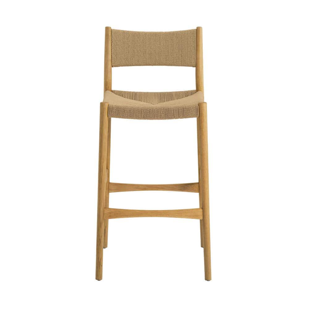 Erie Natural Oak Wood and Woven Paper Cord Counter Stool