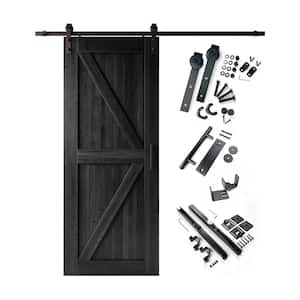 32 in. x 84 in. K-Frame Black Solid Pine Wood Interior Sliding Barn Door with Hardware Kit, Non-Bypass