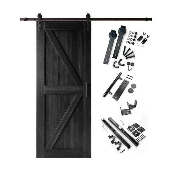 HOMACER 36 in. x 84 in. K-Frame Black Solid Pine Wood Interior Sliding Barn Door with Hardware Kit, Non-Bypass