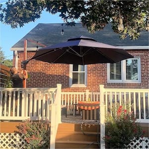 13 ft. Octagon All-aluminum 360-Degree Rotation Wood pattern Cantilever Offset Outdoor Patio Umbrella in Navy Blue