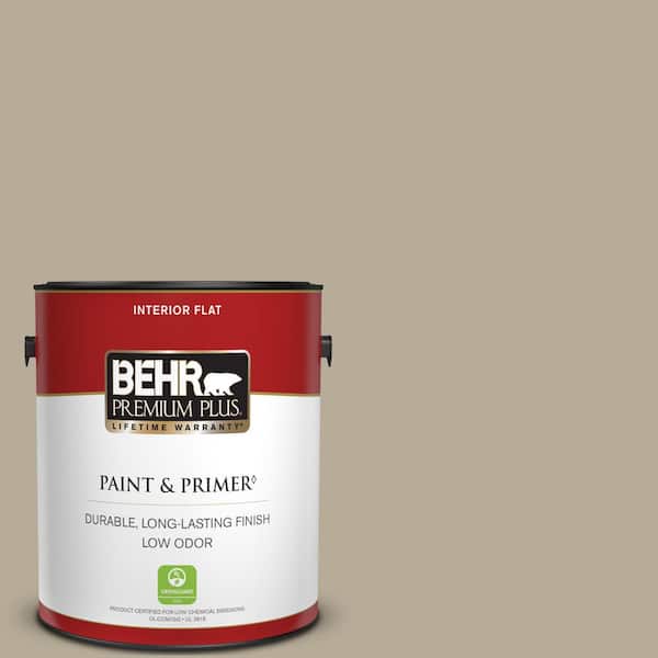 BEHR PREMIUM PLUS 1 gal. #N310-4 Desert Khaki Flat Low Odor Interior Paint & Primer