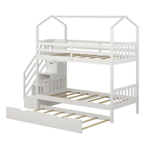 Eer White Twin Over Trundle, Bunk Beds With Storage Space