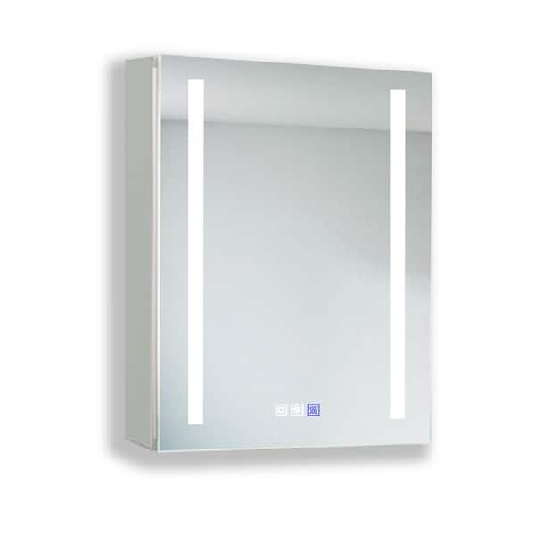 Unbranded 20 in. W x 26 in. H Silver Recessed/Surface Mount Lighted Medicine Cabinet with Mirror,Dimming,Defog,Open Door On Right