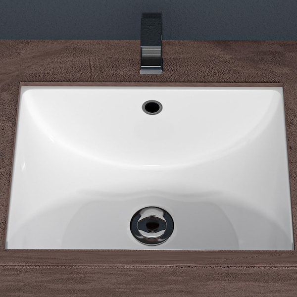 20 in. Undermount Rectangular Bathroom Sink with Overflow in White Ceramic