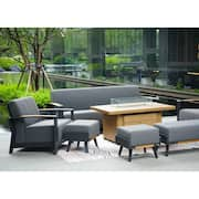 Betty 7-Piece Aluminum Patio Fire Pit Deep Seating Set with Gray Acrylic Cushions and Ottomans