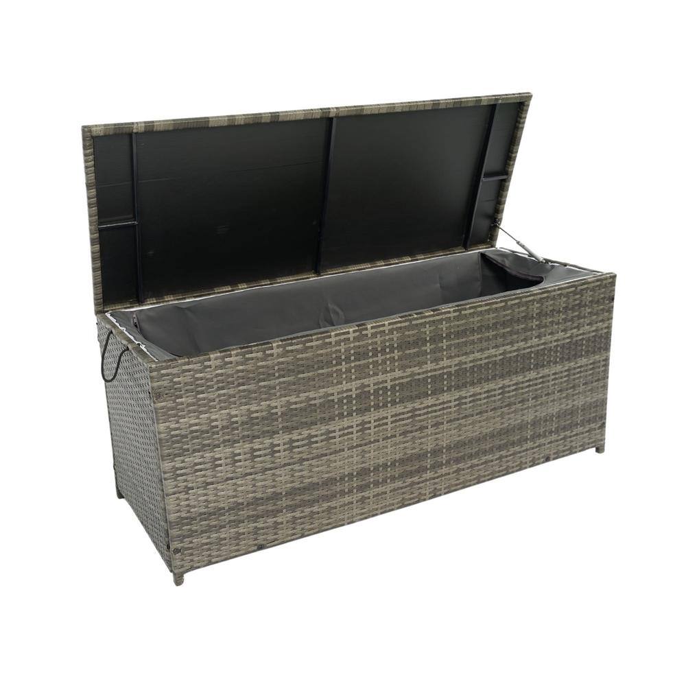 113 Gal. Grey Wicker Deck Box, Outdoor Storage Box with Lid