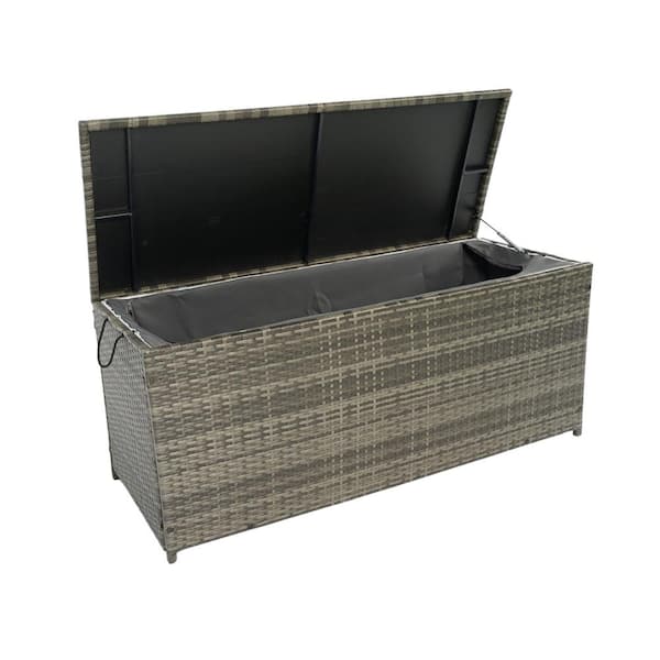 Unbranded 113 Gal. Grey Wicker Deck Box, Outdoor Storage Box with Lid