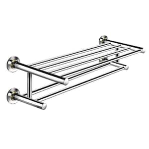 24 In. Wall Mounted Stainless Steel Storage with 2 Towel Bars in Chrome