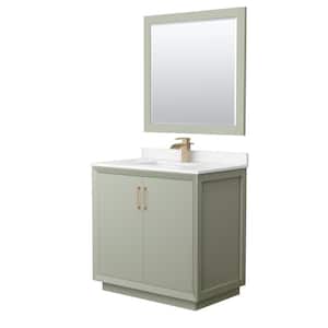 Strada 36 in. W x 22 in. D x 35 in. H Single Bath Vanity in Light Green with Carrara Cultured Marble Top and 34" Mirror