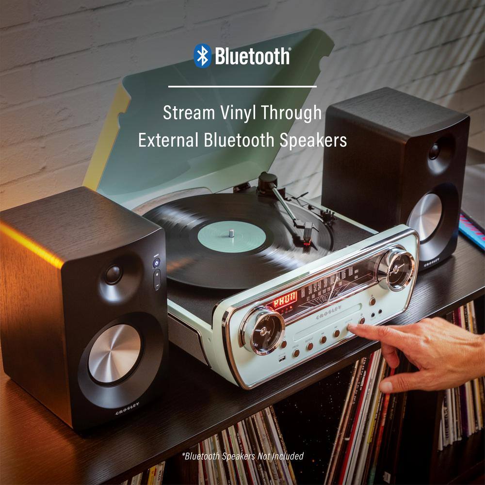 Aqua Blue Retro Style 7-in-1 Record Player with AM/FM Radio