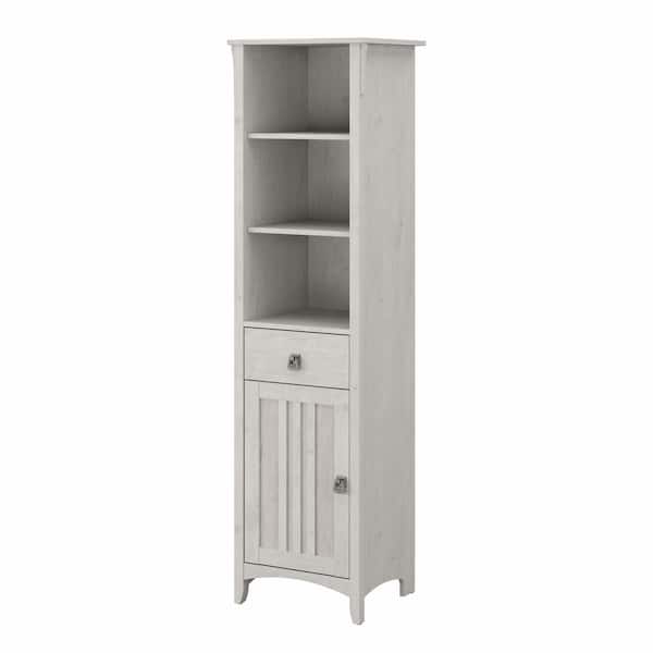 Bush Furniture Salinas 18.9 in. W x 15.67 in. D x 68.11 in. H White Particle Board Freestanding Linen Cabinet in Linen White Oak