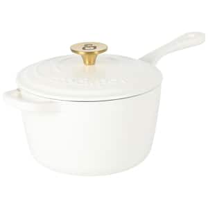 Artisan 3 qt. Enameled Cast Iron Saucepan with Lid in Linen and Gold