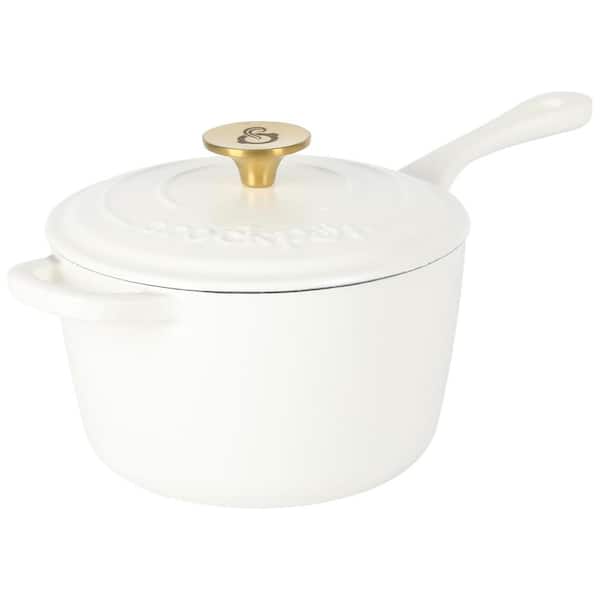 Crock-Pot Artisan 3 qt. Enameled Cast Iron Saucepan with Lid in Linen and Gold