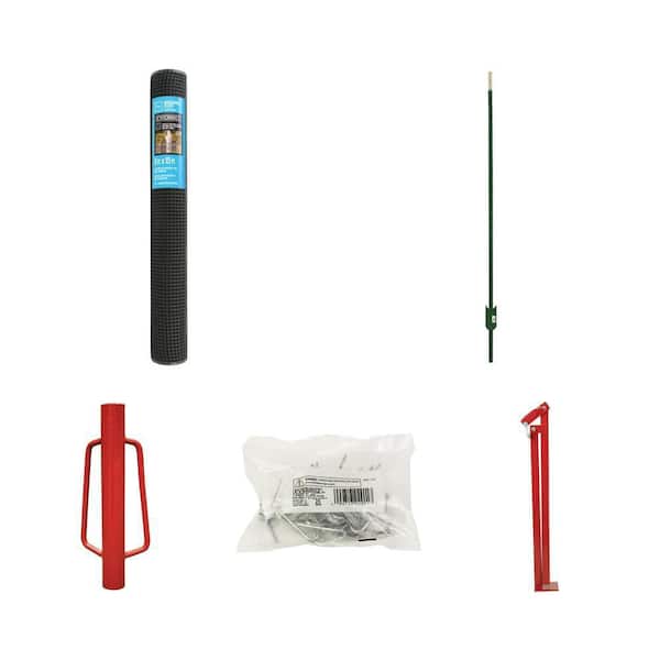 3 ft. x 15 ft. Black PVC Net, 5 ft. Steel T-Post, Metal Post Driver, T-Post Clips (25 per Bag) and T-Post Puller