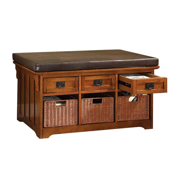 Hobart Antique Oak Storage Bench