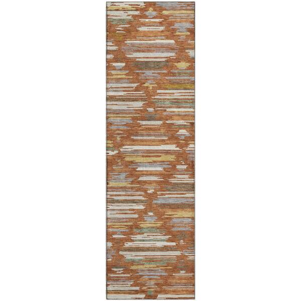 Mayfield Premium Machine Washable Abstract AMF2502 Paprika 2 ft. x 7 ft. Runner Rug