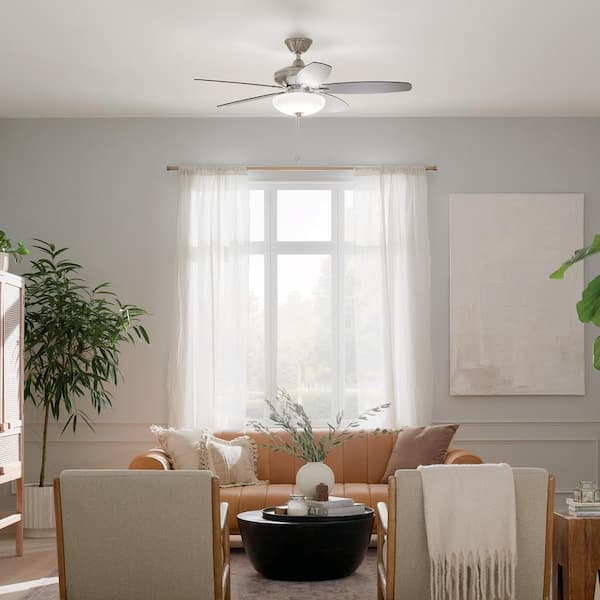 Renew Select 52 in. Indoor Brushed Stainless Steel Dual Mount Ceiling Fan with LED Bulbs with Pull Chain