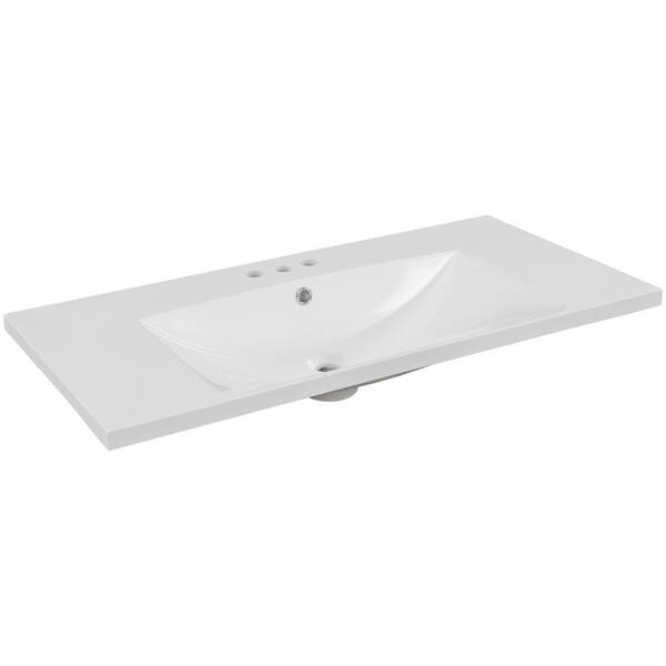 Magic Home 35.98 in. White Ceramic Bathroom Vanity Top with Single ...