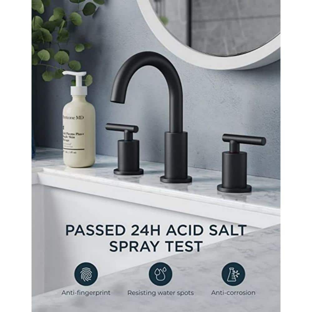Matte Black 8-Inch Widespread Bathroom Faucet with Brass Handles