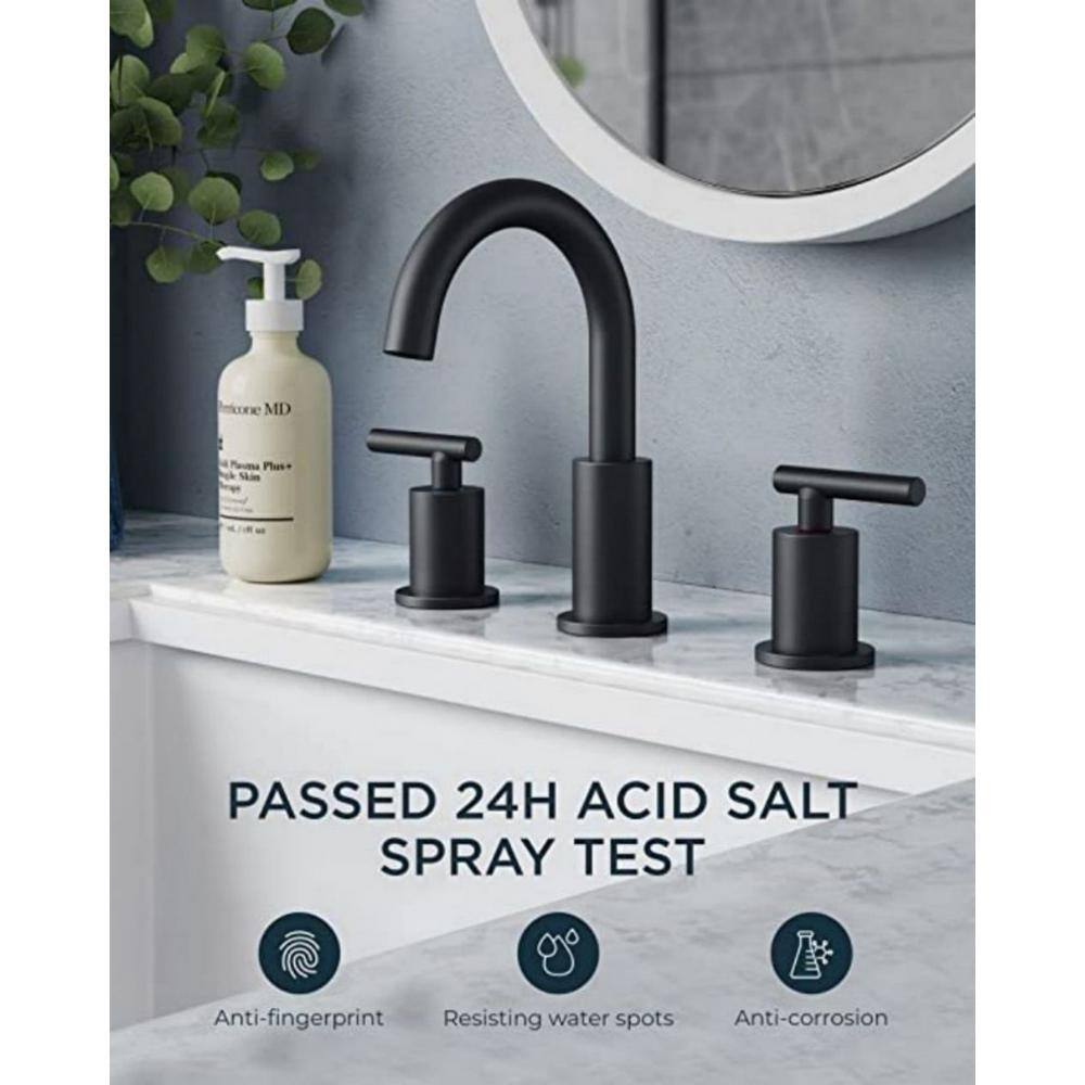 Matte Black 8-Inch Widespread Bathroom Faucet with Brass Handles