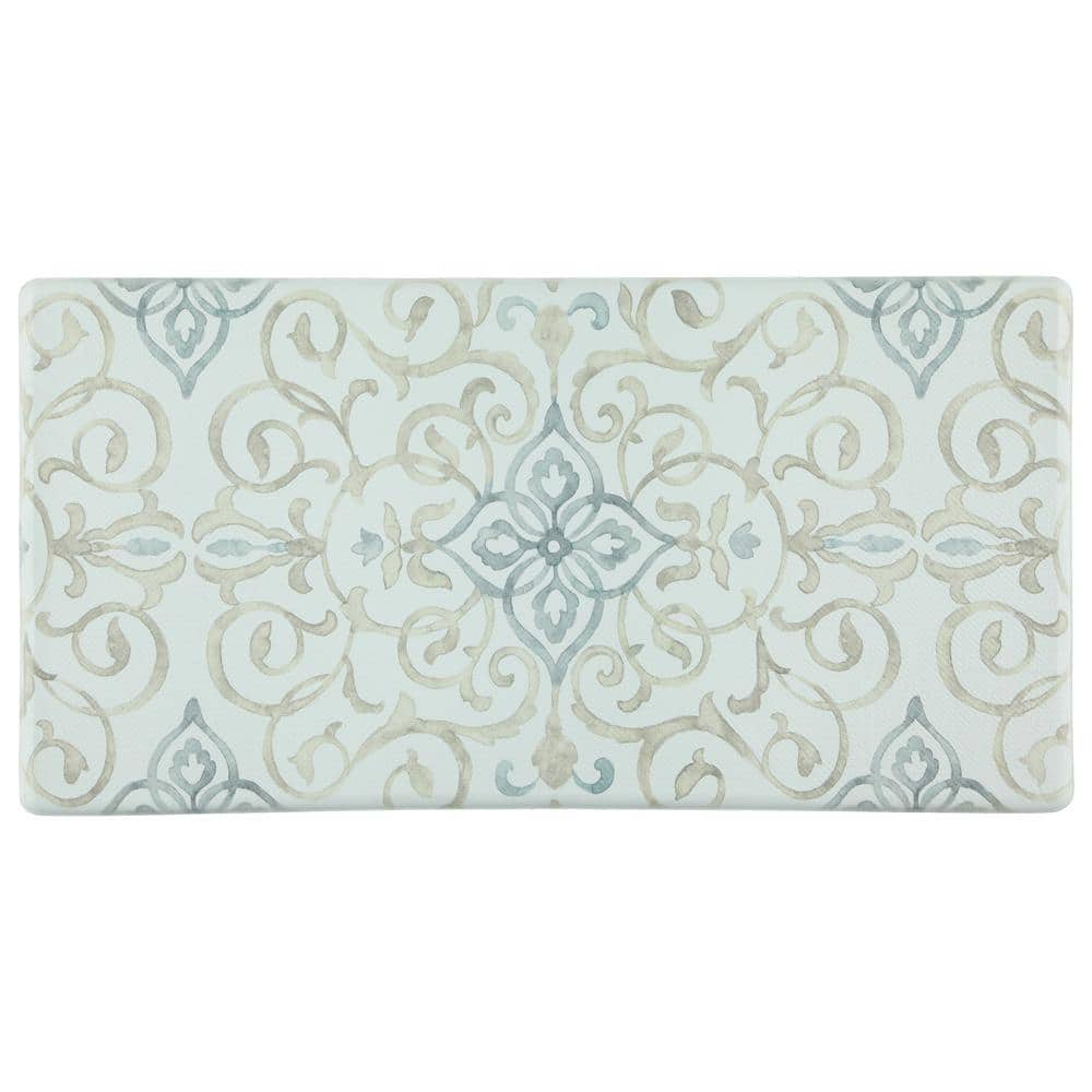 Cream PVC Rustic Medallion Anti-Fatigue Kitchen Floor Mat