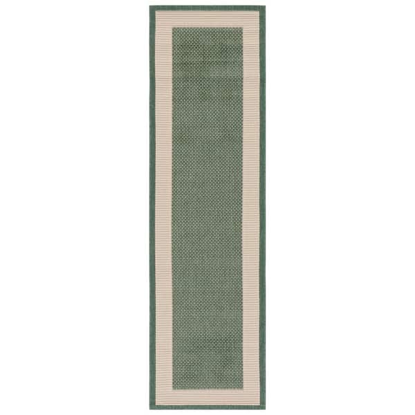SAFAVIEH Courtyard Dark Green/Beige 2 ft. x 7 ft. Runner Border Solid Color Indoor/Outdoor Area Rug