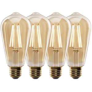 60W Equivalent ST19 Dimmable Straight Filament Amber Glass Vintage Edison LED Light Bulb, Warm White (4-Pack)