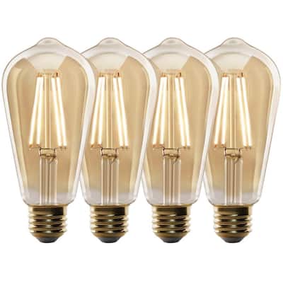 60W Equivalent ST19 Dimmable Straight Filament Amber Glass Vintage Edison LED Light Bulb, Warm White (4-Pack)