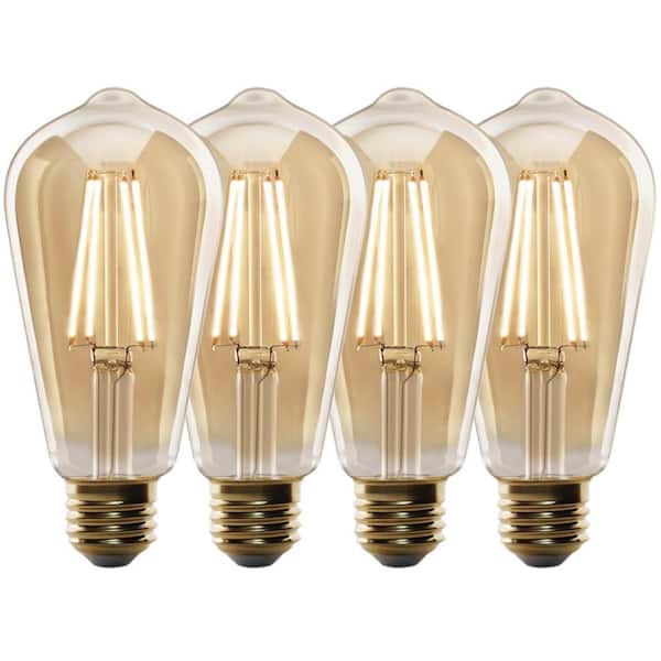 Feit Electric 60-Watt Equivalent ST19 Dimmable Straight Filament Amber Glass Vintage Edison E26 LED Light Bulb, Warm White (4-Pack)