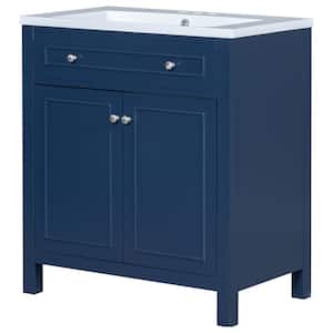 30 in. W x 18 in. D x 34 in. H Blue Linen Cabinet with Bathroom Vanity, Adjustable Shelf and White Ceramic Top