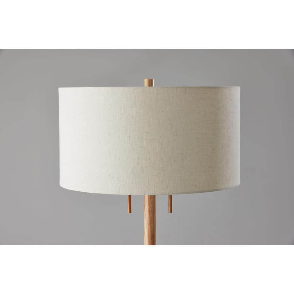 Streamlined Natural Rubberwood Floor Lamp with Antique Brass Accents