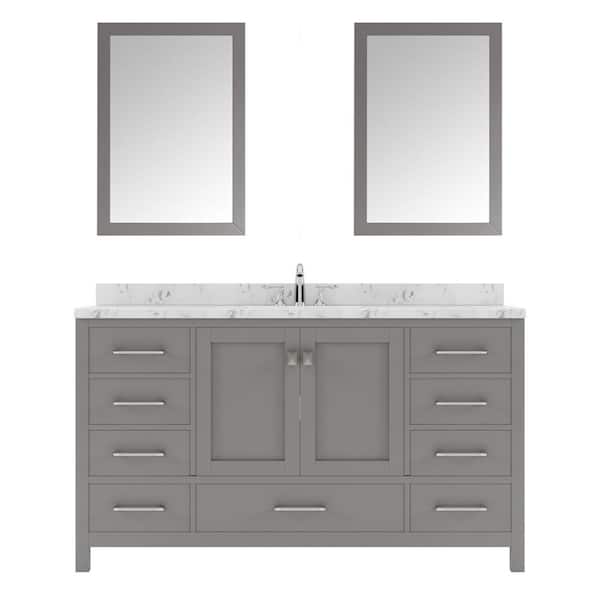 Virtu USA Caroline Avenue 60 in. W x 22 in. D x 35 in. H Double Sink Bath Vanity in Cashmere Gray with Quartz Top and Mirror