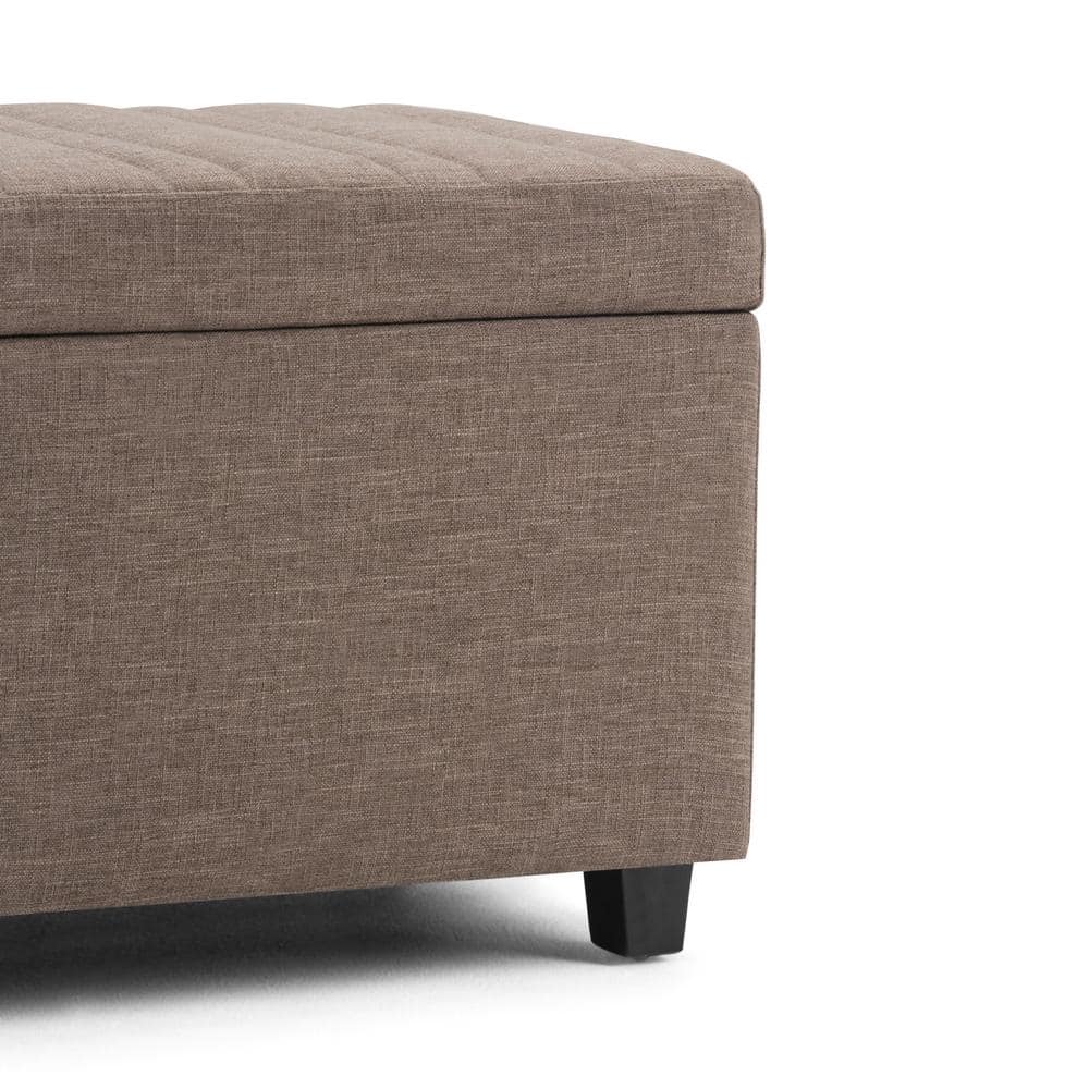 Fawn Brown Linen Rectangular Storage Ottoman Bench