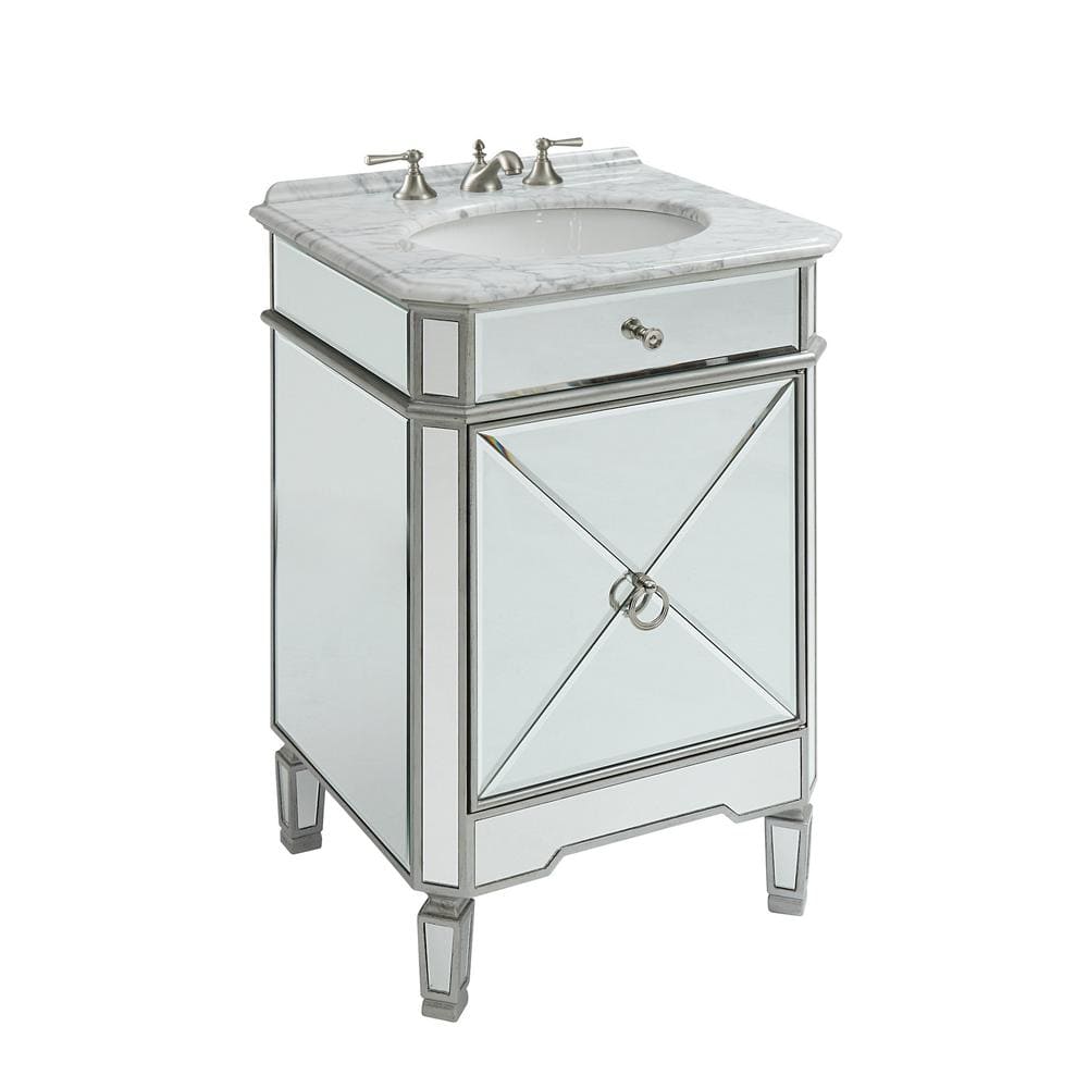 Asger 24 in. W x 20.5 in. D x 35 in. H Single Sink All Mirrored Bathroom Vanity with Italian Carrara Marble top