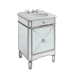 Asger 24 in.W x 20.5 in. D x 35 in. H Single Sink All Mirrored Bathroom Vanity with Italian Carrara Marble top