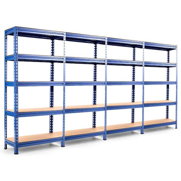 Costway Blue 5-Tier Metal Storage Shelves 60 in. Adjustable Shelves (4-Pieces)