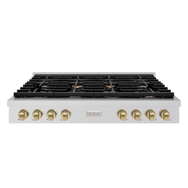 Autograph Edition Paramount 48 in. 8-Burner Porcelain Cooktop in Stainless Steel with Champagne Bronze Accents