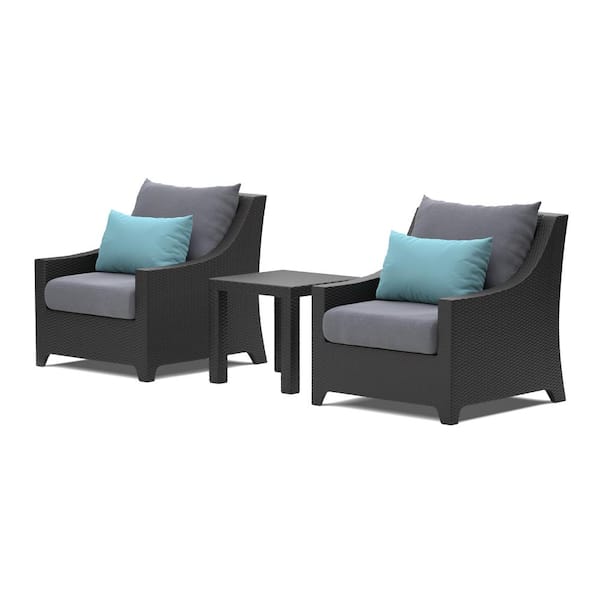 RST BRANDS Deco 3-Piece Wicker Patio Conversation Set with Gray Cushions