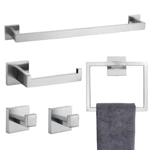 5-Piece Stainless Steel Bathroom Towel Rack Wall-Mounted Bath Accessory Type in Brushed Nickel
