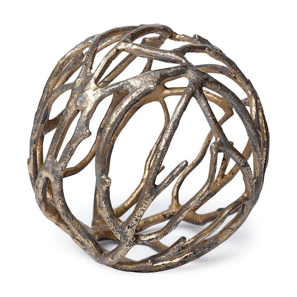 Mercana Sphaira Noir II Large 7 in. L x 7 in. W Gold Cast Aluminum Decorative Tree Branch Orb