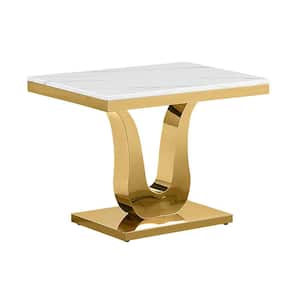 Eric 24 in W. White Rectangle Marble Top End Table With Gold Stainless Steel Base
