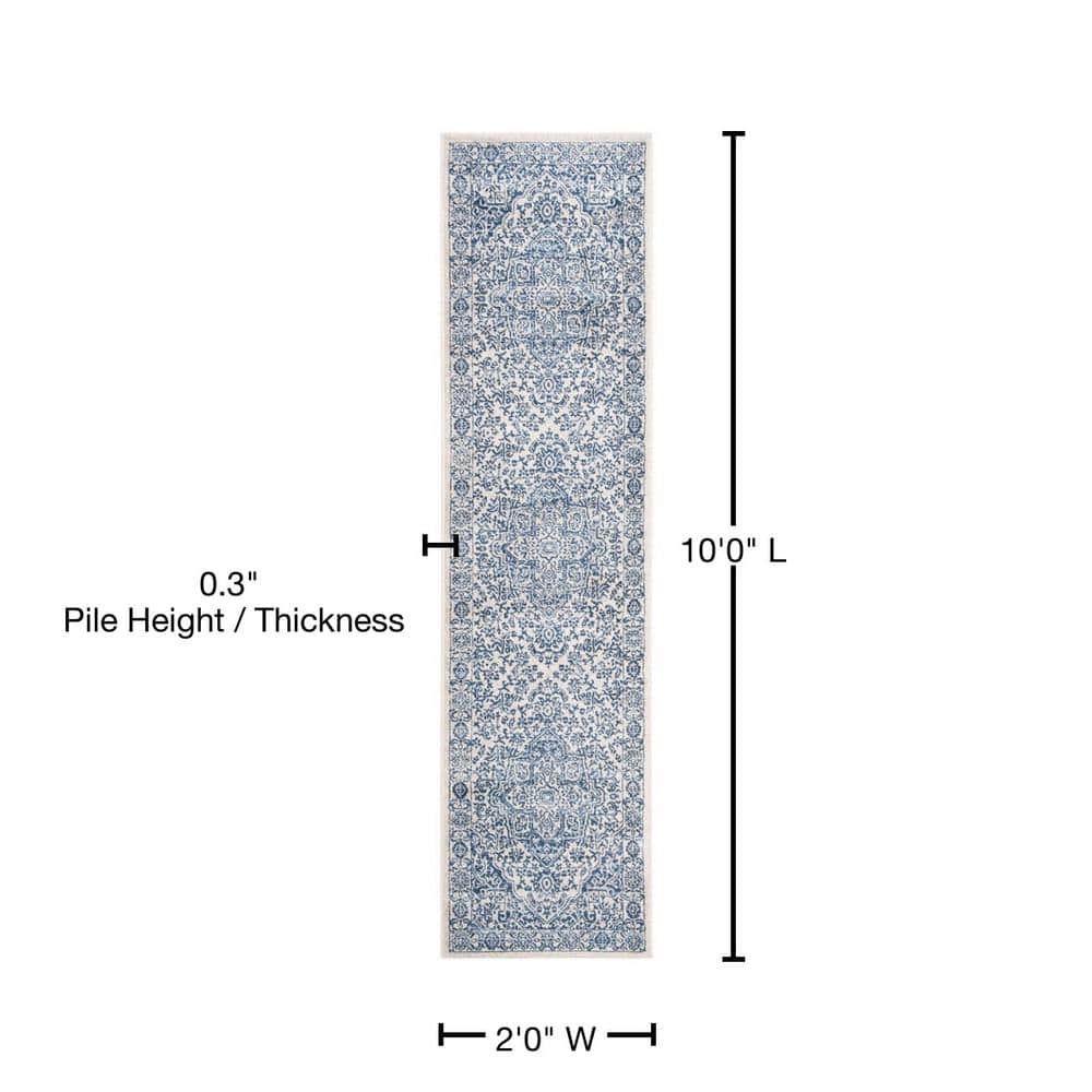 Navy and Light Grey Synthetic Runner Rug, 2' x 10'