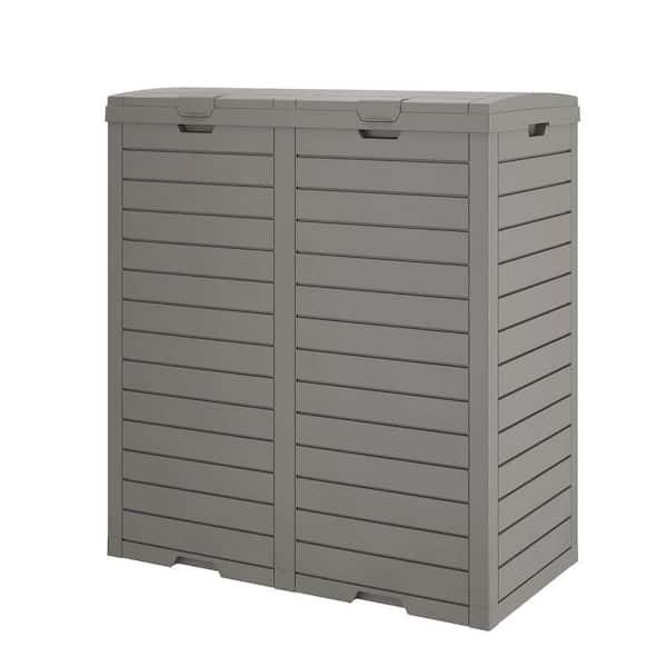 30.7 in. W x 16.3 in. D x 33.9 in. H Gray Resin Trash Can Storage with Lid, Waste Bin for Patio Garden Backyard