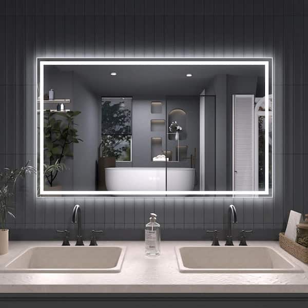 Zen 60 in. W x 36 in. H Rectangular Frameless LED Light Anti-Fog Wall Bathroom Vanity Mirror in Polished Crystal
