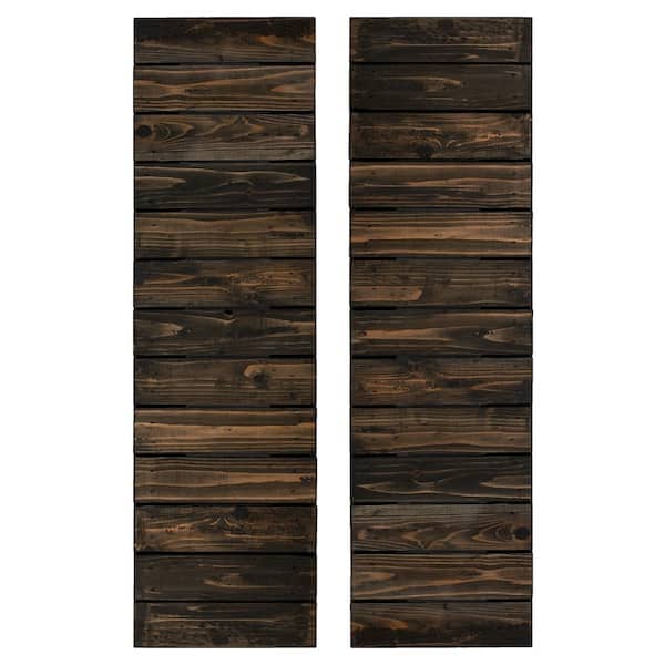 Dogberry Collections 14 in. x 72 in. Cedar Board and Batten Horizontal Slat Shutters Pair Slate Black