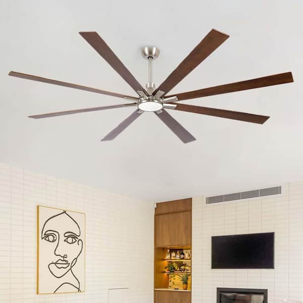 Cryrise 84 in. Indoor Brushed Nickel Standard Downrod Mount Ceiling Fan with Integrated LED, 8-Wood Blades and Remote
