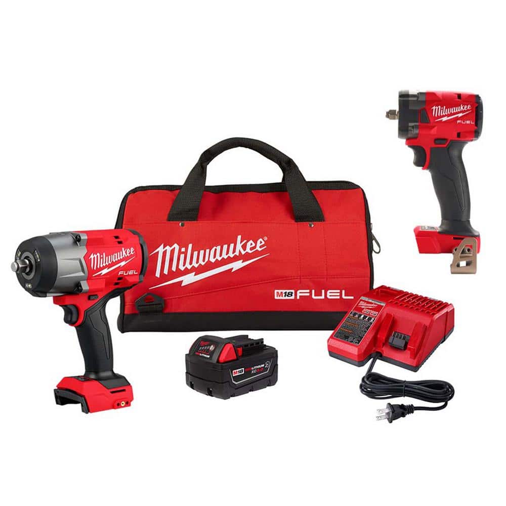 Milwaukee M18 FUEL 18V Lithium-Ion Brushless Cordless 1/2 in. & 3/8 in. Impact Wrench w/Friction Ring Kit w/5.0 Ah Battery -  2967-21B-2854