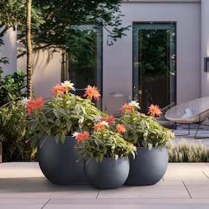 11.5 in.,15 in.,19 in. Large Granite Gray Concrete Round planter / Pot with drainage holes (Set of 3)